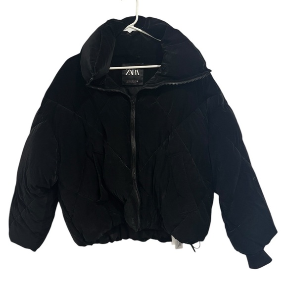 Zara Cropped Black Puffer Jacket Blogger Favorite Trendy XS - Picture 1 of 10